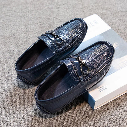Boys Loafers Non-slip Children's Leather Shoes All-match Four Seasons Metal Buckle  Shiny Simple Kids Fashion Moccasin Shoes