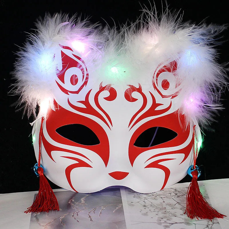 Luminous Feather Fox Mask Half Face Cat Anime Fox Mask Children Luminous Mask Eye Mask Makeup Party Role Play Props