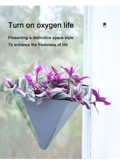Fashion Triangular Wall Mounted Flower Pots Self Watering Hanging Basin for Plants Lazy Flowerpot Office Home Garden Accessories