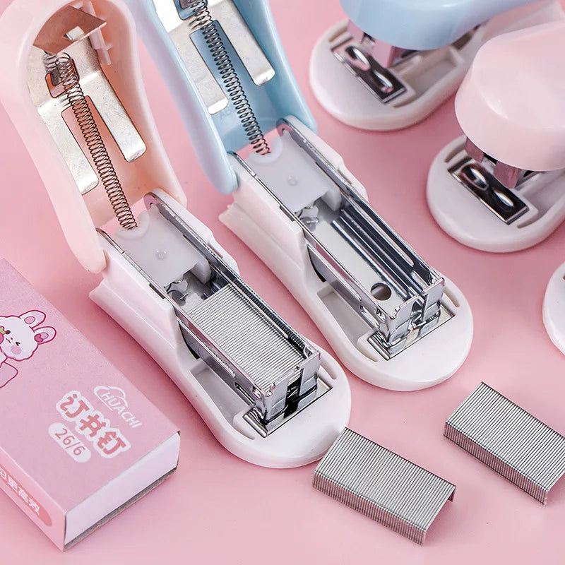 Mini Stapler Set with Staples Cute Rabbit Bear Paper Binder Stationery Office Binding Tools School Supplies