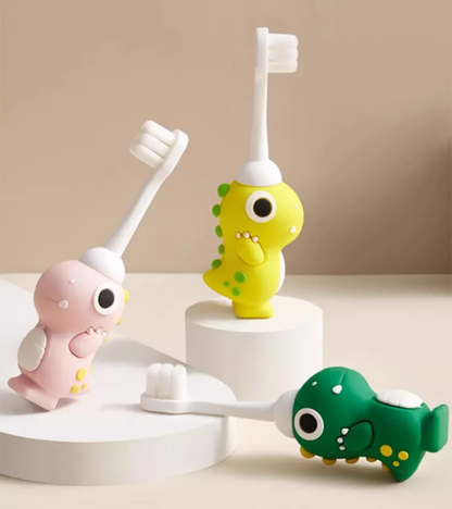 Cartoon dinosaur children's cute toothbrush, baby specific anti poke ultra-fine soft bristled toothbrush