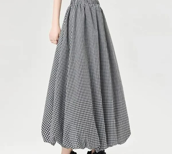 Skirt Autumn and Winter Four Seasons Show Thin Height Cake Black and White Plaid Dress
