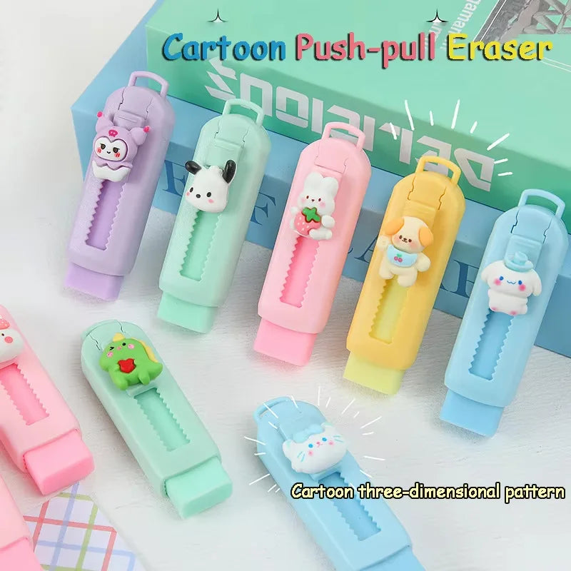 1Pcs Creative Push-pull Cartoon Eraser Macaron Colored Eraser Telescopic Kawaii Children's Pencil Eraser Student Stationery