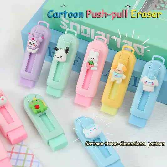 1Pcs Creative Push-pull Cartoon Eraser Macaron Colored Eraser Telescopic Kawaii Children's Pencil Eraser Student Stationery