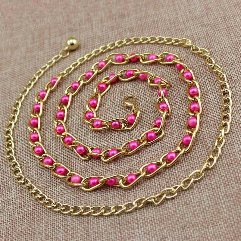 Women's Dress Accessories Waist Chain Metal Chain Solid Pearl Versatile Apparel Accessories Pearl Thin Waist Belts