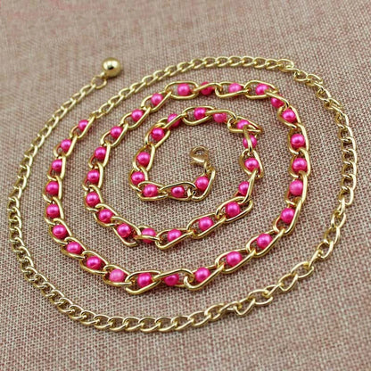 Women's Dress Accessories Waist Chain Metal Chain Solid Pearl Versatile Apparel Accessories Pearl Thin Waist Belts
