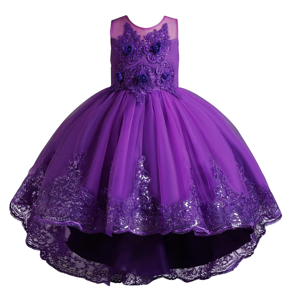 Purple Girl Wedding Flower Girl Bridesmaid Dress Suitable for Embroidered Party Dresses for Girls Aged 3 to 12