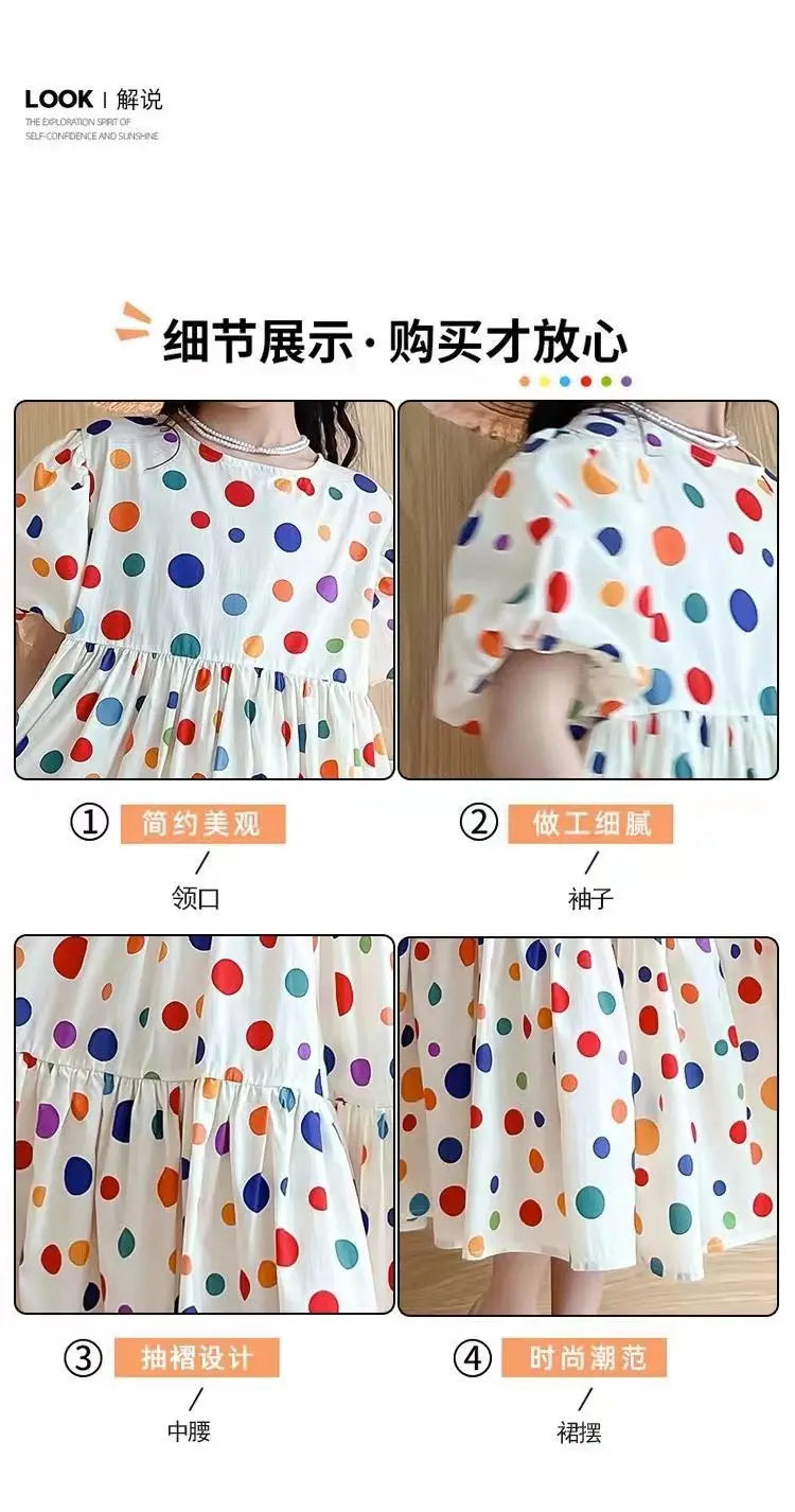 Fashion Summer Girls Dress 2026 Dot Beach Long Dress For Girl Bohemia Children Princess Loose Dresses Costume Teen 8 10 12 14 Y