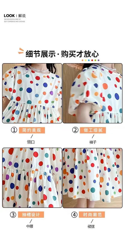 Fashion Summer Girls Dress 2026 Dot Beach Long Dress For Girl Bohemia Children Princess Loose Dresses Costume Teen 8 10 12 14 Y