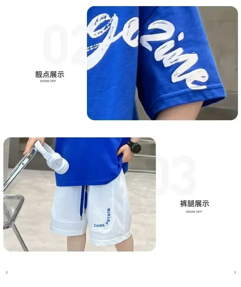 Korean Thin Sports Summer Two-Piece Set Boys Summer Set New Children's Summer Medium and Large Children's Boy