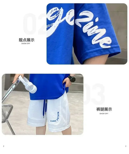 Korean Thin Sports Summer Two-Piece Set Boys Summer Set New Children's Summer Medium and Large Children's Boy