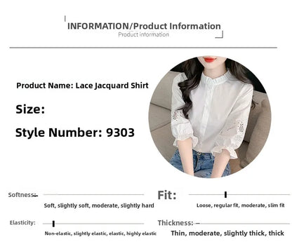 Ele Embroidered ort Sve irt Women's Summer New Design Korean Sle Commute Lantern Sve White irt for Ladies