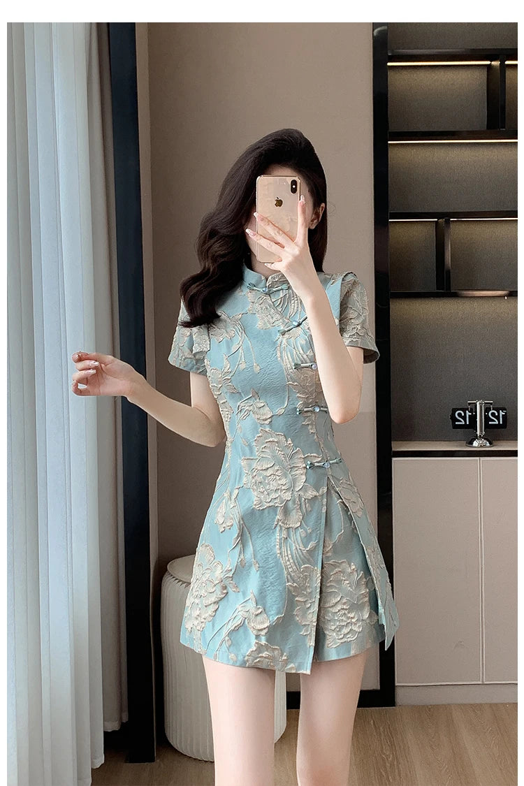 Faionable  Outfit Stand Collar Side Button Mid-Length irt orts Two-Piece Set New 2025 Versatile Nylon Material