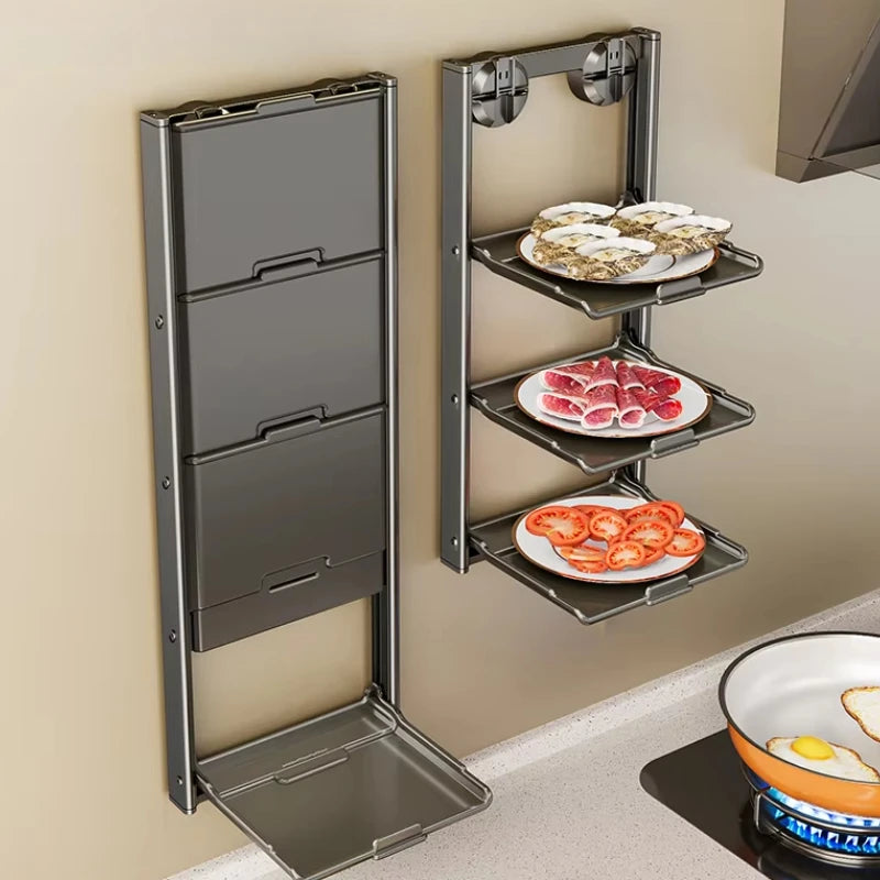 No-Drill Kitchen Storage Shelf Home Suction Cup Prep Rack Foldable Spice Organizer Multi-Layer Oil Salt Jar Stand