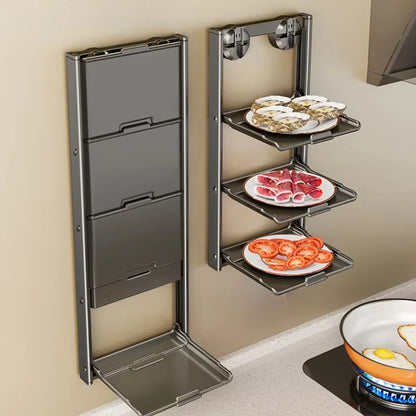 No-Drill Kitchen Storage Shelf Home Suction Cup Prep Rack Foldable Spice Organizer Multi-Layer Oil Salt Jar Stand