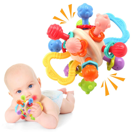 Baby Silicone Teether Ball BPA-free soft rattle toy for infants 0–12 months with easy-grip design
