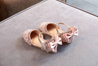 2023 Crystal Bow Single Shoes Summer Girls Fashion Princess Soft Shoes Children Pu Leather Flat Baby Rhinestone Sandals A986