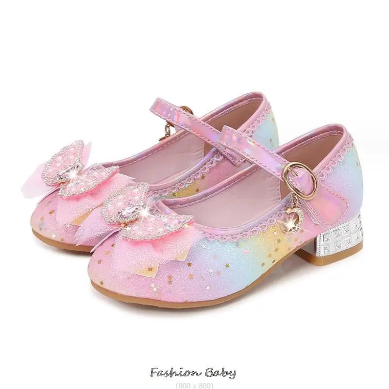 Princess Shoes Children Shoes Round-Toe Soft-Sole Big Girls High Heel Princess Crystal Party Shoes Single Shoes