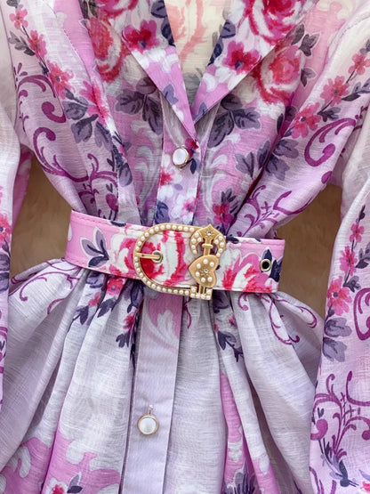 France Elegant Vintage Palace Evening Dress Women Sashes Button Print Short Party Dress Female Casual Chic Festival Clothing New