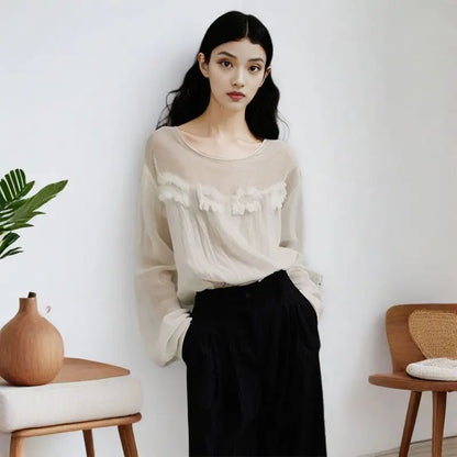 Western-style Floral Tops for Women 2025 Spring and Summer Jacquard Design Textured Casual Light and Slightly See-through Tops