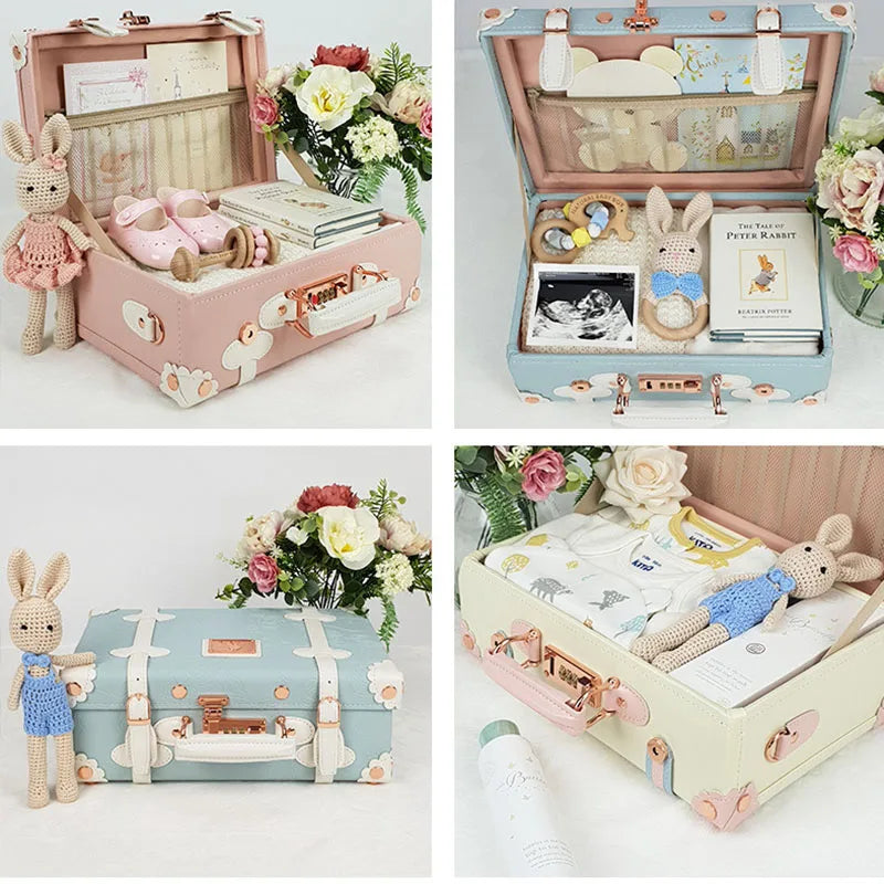 2024 New Retro white pink blue Travel Bag Rolling Luggage sets,13 inch Women Trolley Suitcases vs handbag with Wheel