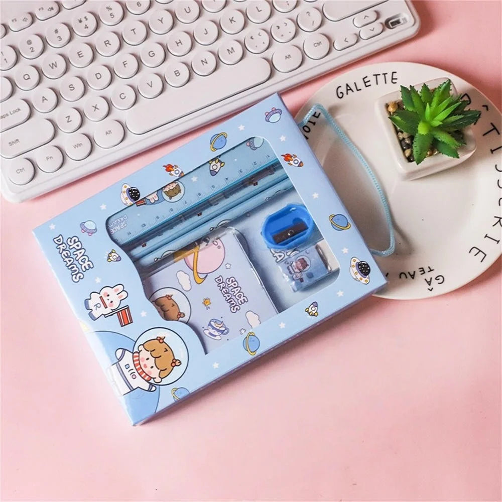 1 Set Cartoon Stationery Set Including Pencil Notebook Ruler Eraser Pencil Sharpener Student School Supplies Stationery Gifts