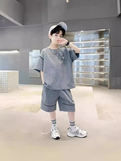 Boys Suit Child set Clothes Short-Sleeved loose black t-shirt + half pants Teenager Tracksuits Kids 8 10 12 year