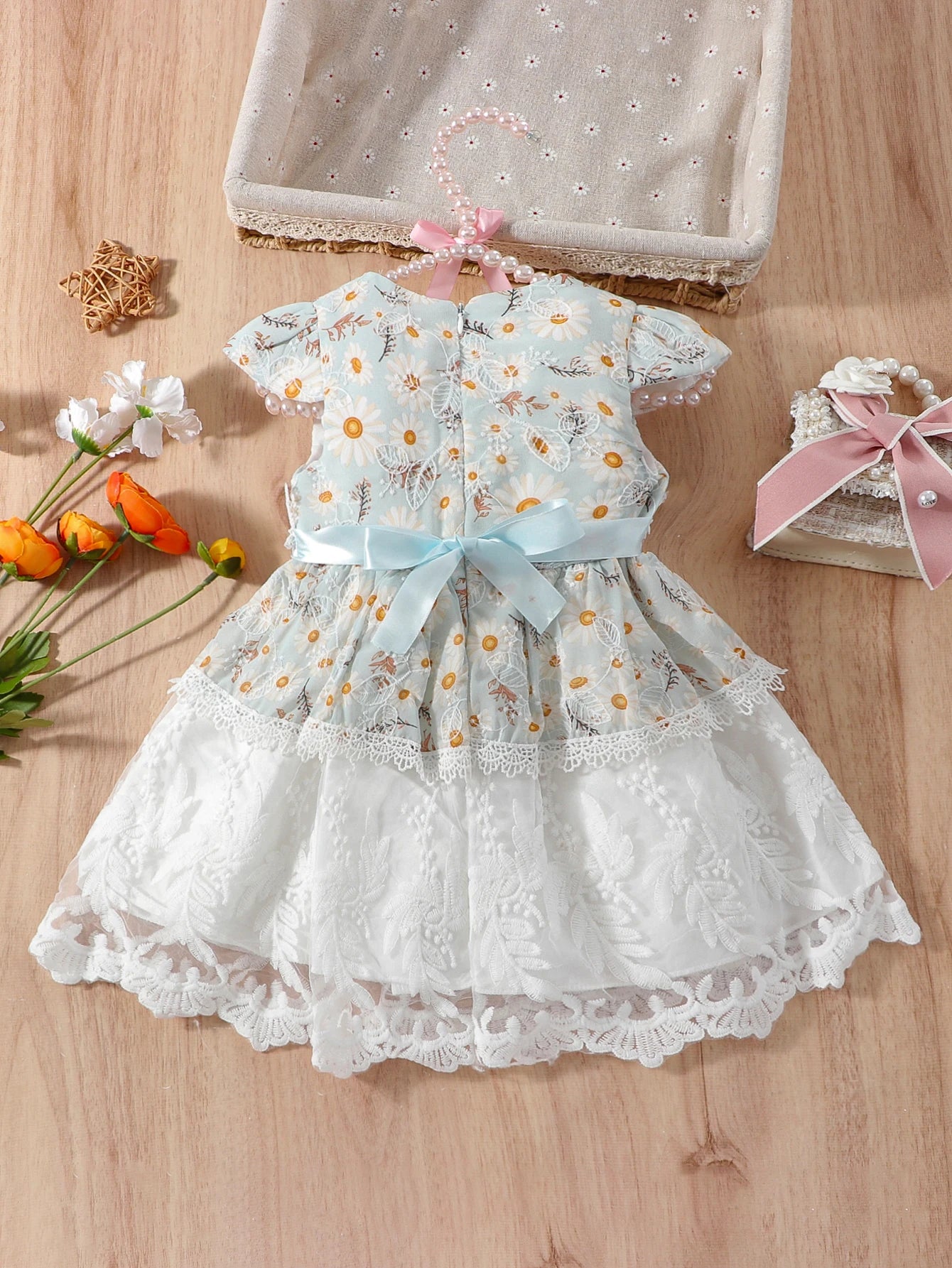 Summer girl's floral chiffon printed embroidered casual half-sleeve cute lady's fashion romantic lace dress.