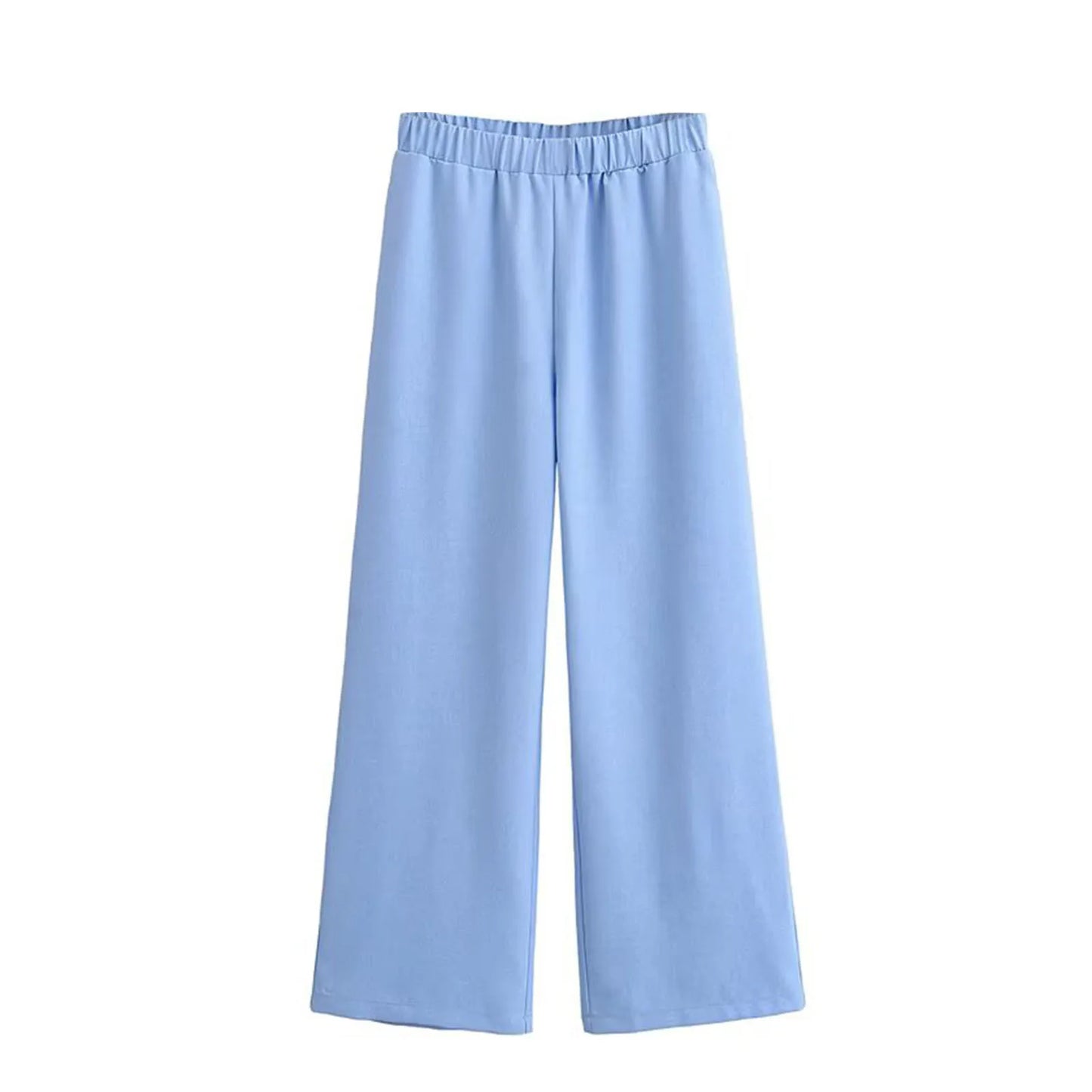 HH Women Pants Suit Solid Short Sleeve Zipper Pocket Drawstring Design Shirt Top+Elastic Waist Loose Casual Wide-leg Pants