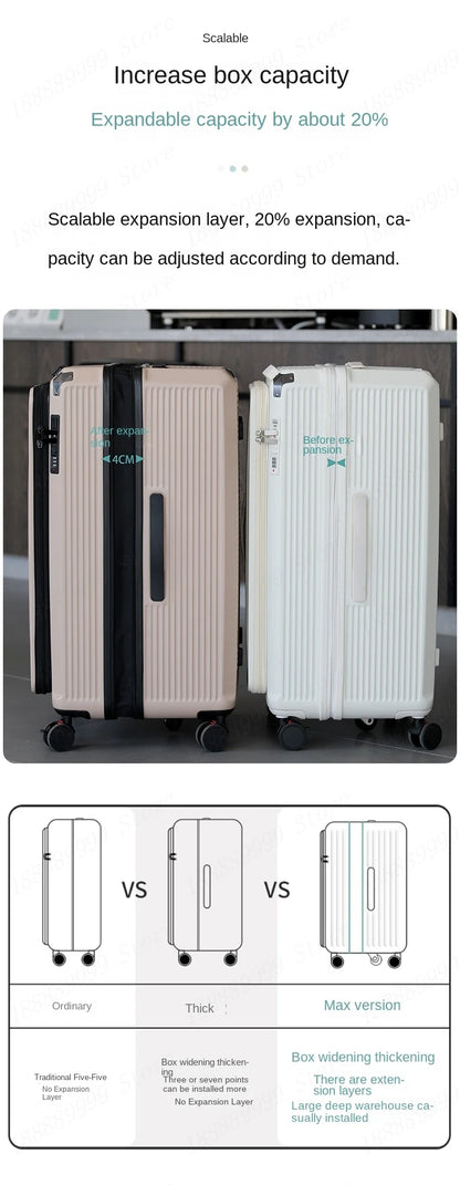 Large Capacity PC Material Suitcase 20/28/32/34-inch Deep-Compartment Travel Luggage with Combination Lock Side-Open Hard Shell