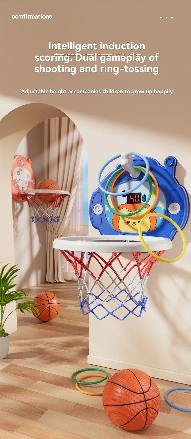 New Children's Basketball Frame Indoor Shooting Hanging Baby Basketball Stand 1-5 Year Old Baby Home Ball Toy No Punching