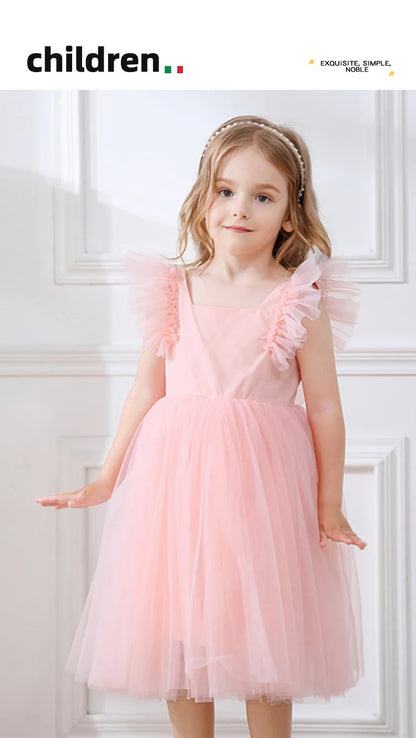1-8Years New Little Girls Party Dress for Princess Dress Solid Child Clothes Flower Girl Birthday Princess Dress for Kids