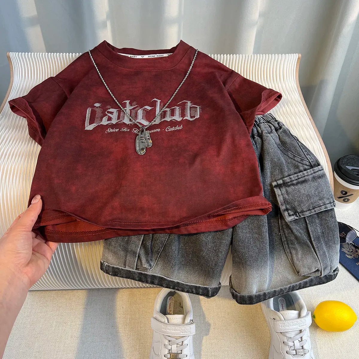 Korean Children's Summer Clothes Kids Set Outfits Boys 2025 Handsome Sleeveless&Short Sleeved T-shirt Denim Shorts 2-piece Set