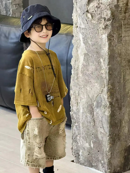 Summer Outfit New Perforated Denim Shorts Children's Clothing