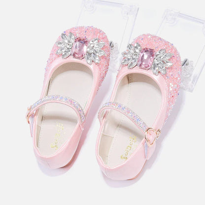 Girl princess shoes in pink and white are suitable for girls' performance dress up, school shoes, children's flower girl perform