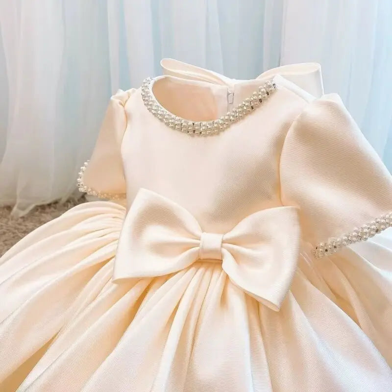 Wedding Bow Girl Dress Suitable for Girls Aged 1-8 Dresses V-neck Long sheer Party Costume Carnival Costume