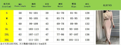 Women's Spring New Dresses with European and American Temperament, Waist Wrapped Solid Color Long Skirt, Long Sleeves, Round Nec