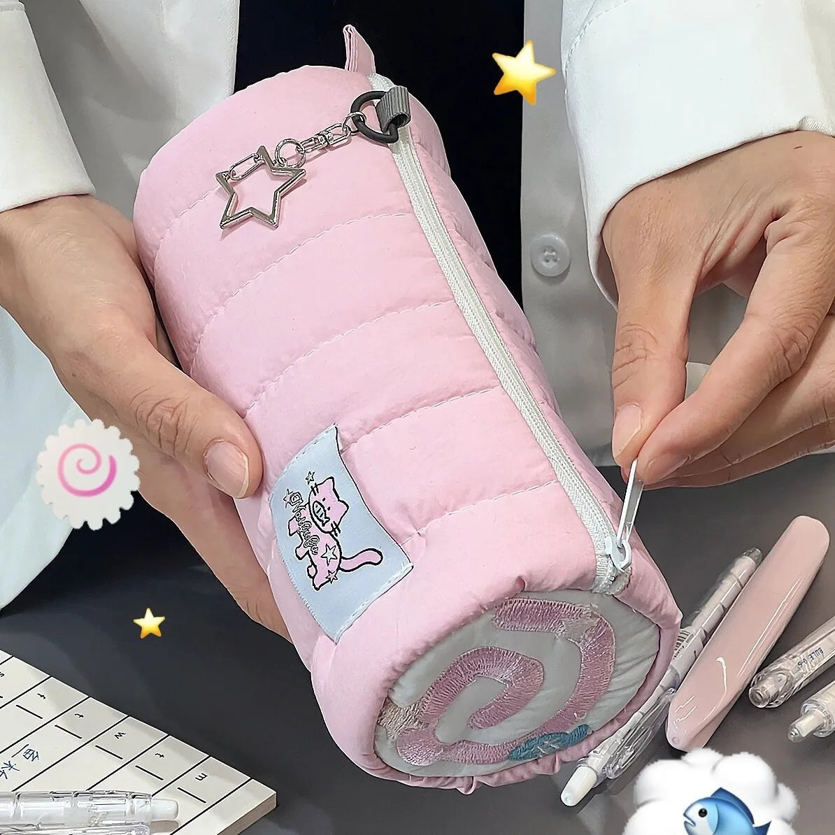 INS Pink Pen Bag Soft Towel Roll Large Capacity Pencil Case Stationery Cosmetic Storage Bag Organizer Creative Students Gift