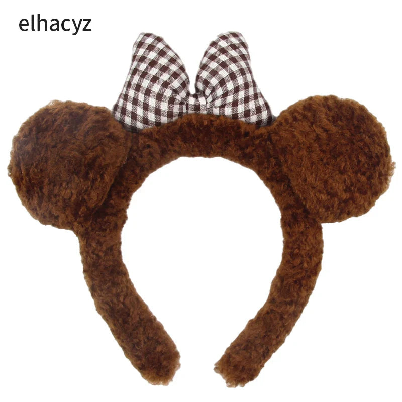 Mickey Mouse Disney Fashion Women Bow Bear Ear Plush Hair Band Cartoon Headband Female Sweet Cute Girls Hairband Hair Accessorie
