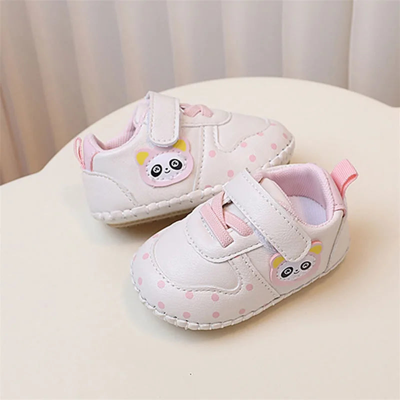 Baby Girls Synthetic Leather Flat Shoes Spring Autumn Anti-Slip Sole Cartoon Infant Shoes