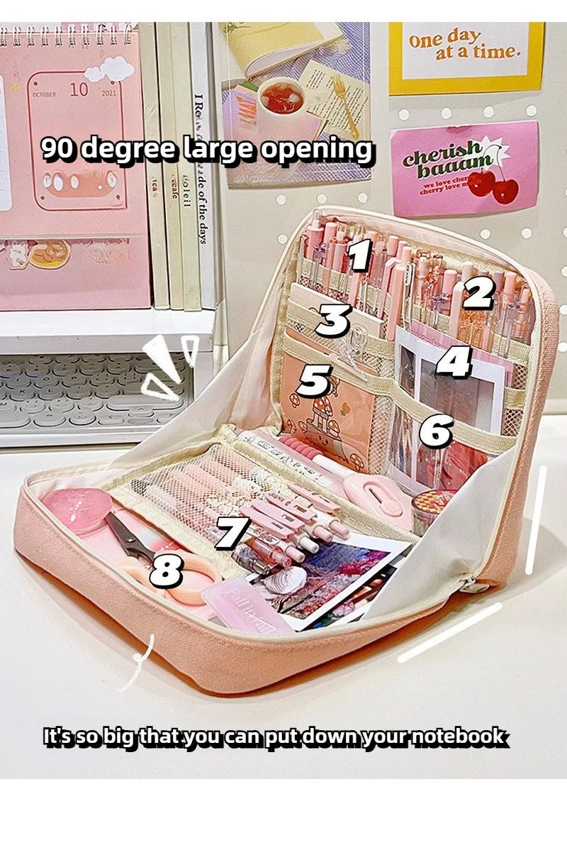 90°opening Multi-layer Pencil Case Student Stationery Storage Artifact Large Capacity Classified and Organized Stationery Bag