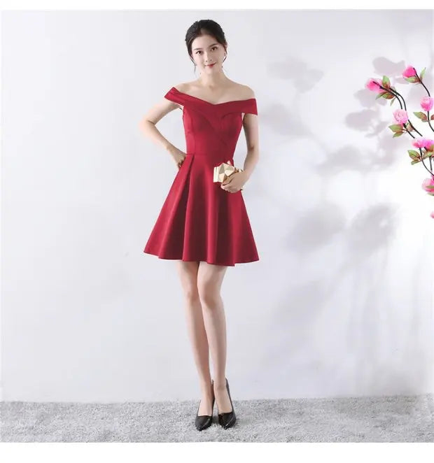 Ele ort aduation Host Dr One oulder Slimming A-Line Skirt Sweet Evening Gown Polyester Fiber Zipper Waist