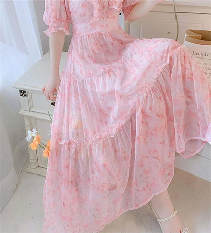 Boho Dress Women Floral Print Wrap Long Holiday Dress Ruffles Female Casual V-Neck Beach A Line Beach Dress Party Vestidos