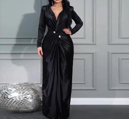 Elegant Party Women's Dresses Sexy Mature V-Neck Twisted End Waist Evening Dress Women's Luxury Evening Dress 2024 Long Dresses
