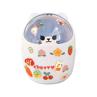 Mini Desktop Trash Can Organizer Cute Bear Multifunction Creative Cosmetic Bucket with Lid Pen Holder Kawaii Stickers Patchers