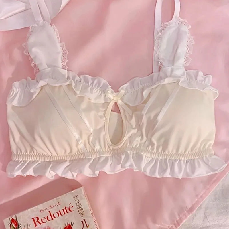 Japanese Lolita Underwear Women's Small Chest Gathering Without Underwire Sexy Bra Soft Comfortable Thin Underpants Bra Set Gift