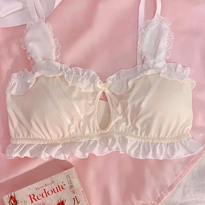 Japanese Lolita Underwear Women's Small Chest Gathering Without Underwire Sexy Bra Soft Comfortable Thin Underpants Bra Set Gift