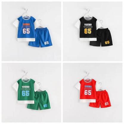 Boys Clothes Sets Summer Breathable Tracksuit Fashion Children's Sports Two Piece Set T-shirt + Shorts Suits
