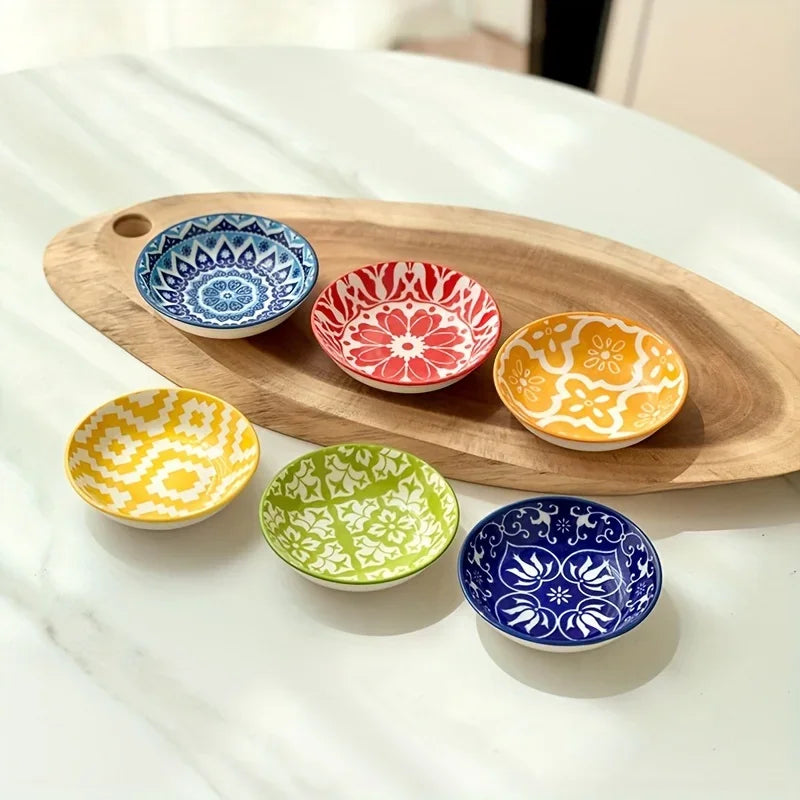 Bohemian Ceramic Condiment Dishes Set Sauce Plates Bowls  Spice Plates for Home  Restaurant Sushi Bar Parties Picnics Camping