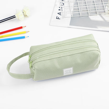 Large Capacity Canvas Pen Case Double Layer Pencil Pouch Middle Primary School Stationery Organizer Storage